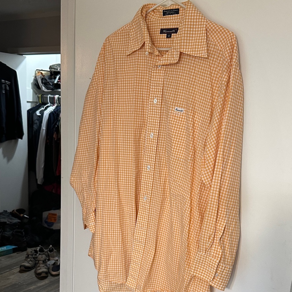 Faconnable Orange Gingham Button Down Shirt - image 4